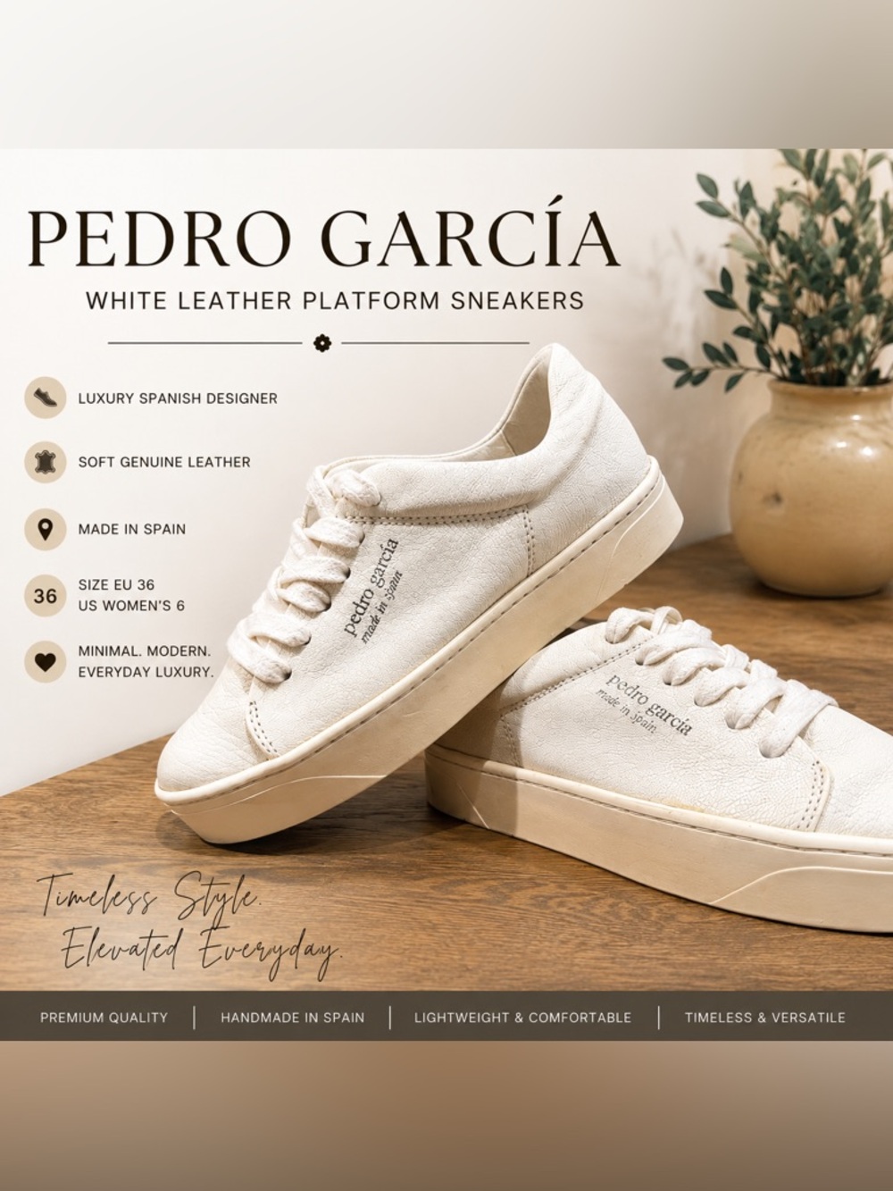 Pedro García White Leather Platform Sneakers Made in Spain EU 36 US Size 6